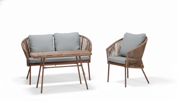Sofagarnitur Sofa 2 Sitzer Luxuriöse Rattan Moderner Braun Sessel Couchtisch