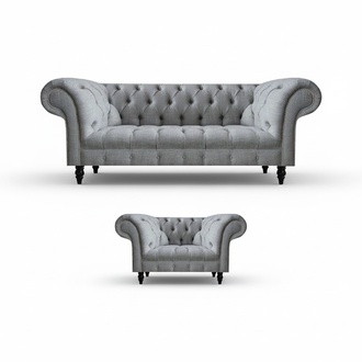 Sofagarnitur Sofa Dreisitzer Couch mit Sessel Grau Garnitur Luxuriöse Möbel