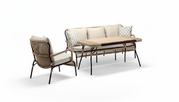Sofas Beige Couchtisch Sessel Moderne Rattan Luxus Gartenmöbel 3 Sitzer