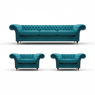 Sofas Blau Komplett Wohnzimmer Chesterfield Sofagarnitur 3tlg Luxuriöse