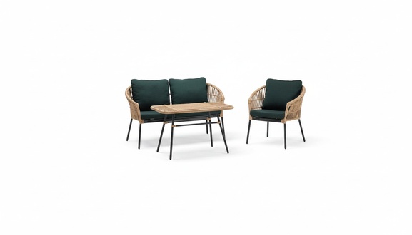 Sofas Couchtisch Grün Sessel Rattan Luxus Gartenmöbel Terrasse 2+1 Tisch