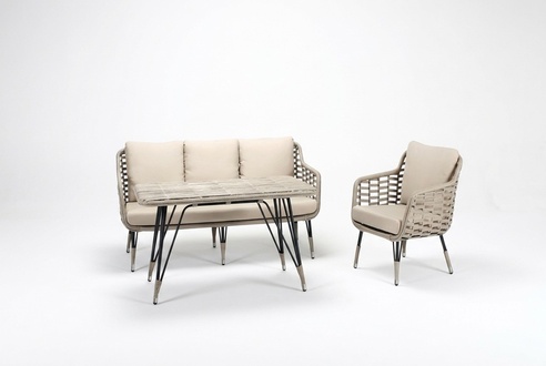 Sofas Gartenmöbel Beige Couchtisch Sessel Moderne Rattan Hochwertig 3 Sitzer