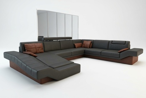 Space Style Ledersofa Couch Moderne Polster Eckgarnitur Wohnlandschaft + USB Neu
