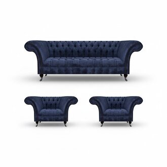 Stilvolle Blaue Chesterfield Möbel Luxuriöse Couchgarnitur Textil Set