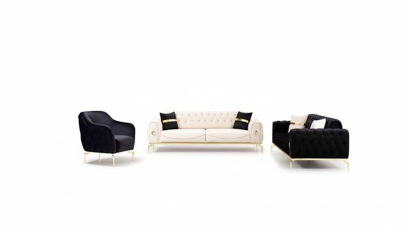 Stilvolle Chesterfield Couchgarnitur Edelstahl Möbel Sofas Sessel Couch Set