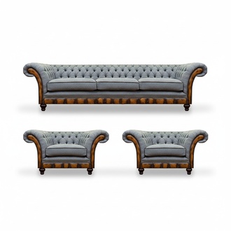Stilvolle Chesterfield Hellgraue Couchgarnitur Wohnzimmer Sofas 3tlg