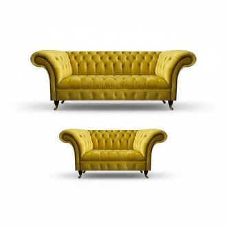 Stilvolle Gelbe Chesterfield Polstergarnitur Wohnzimmer Couchen 2tlg