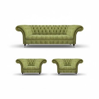 Elegante Grün Chesterfield-Sofagruppe, 3-Sitzer & 2 Sessel, optional: 4- & 2-Sitzer; Maße: Sofa 220x90x80cm, Sessel 130x90x80cm; Material: Holz & Textil; Premium Leder & samtiger Stoff; Kristallknöpfe, echtes Holzgestell; Modernes, bequemes Design; A