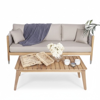 Stilvoller Komplett Sofa 3 Sitzer Designer Couchtisch Holz Gartenmöbel