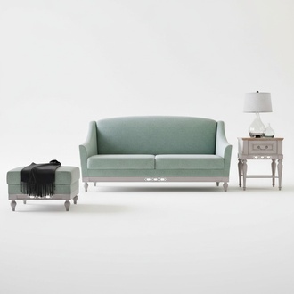 Stilvoller Sofa 3 Sitzer Holzmöbel Beistelltisch Komplett Wohnzimmer Set