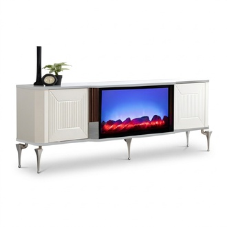 Stylischer TV-Lowboard mit Elektrokamin, Bluetooth-Sound und Fernbedienung