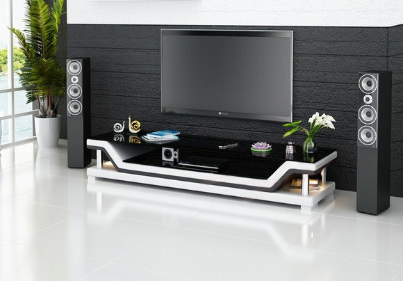 RTV TV Sideboard Leder Glas Tisch Fernseh Schrank Tisch Designer Neu Glas 3009