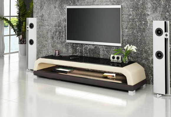 RTV TV Sideboard Leder Glas Tisch Fernseh Schrank Tisch Designer Neu Glas 6108