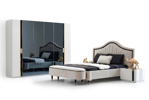 Textil Bett Schlafzimmer Möbel Design Gruppe 5tlg. Set 2x Nachttische Betten Neu