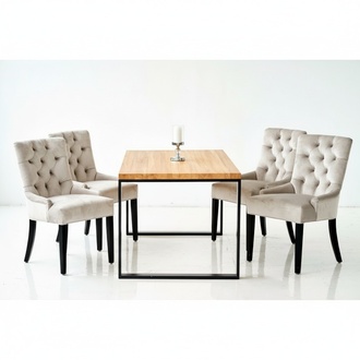 Tisch + 6x Chesterfield Stühle Gruppe Stuhl Garnitur Polster Lehn Holz