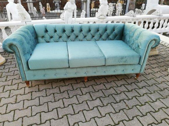 Design Chesterfield Sofagarnitur 3-Sitzer Stoff Couch Blau Polster