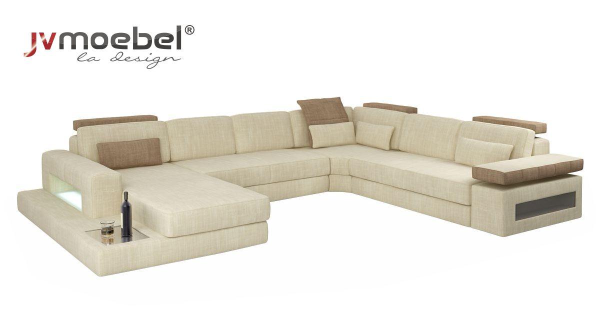 U-Form Bettfunktion Couch Design Polster Textil Wohnlandschaft Eck Ecksofa Stoff