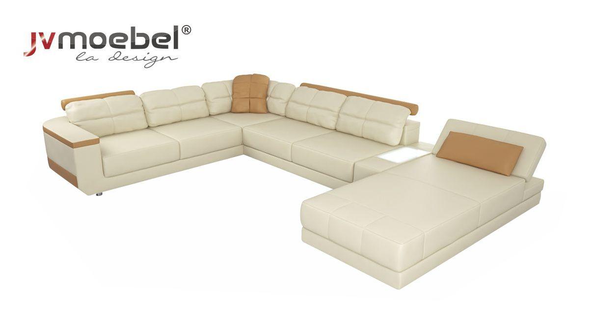 Designer Leder Stoff Sitz Modernes Ecksofa UForm Wohnzimmer Design Couch Polster