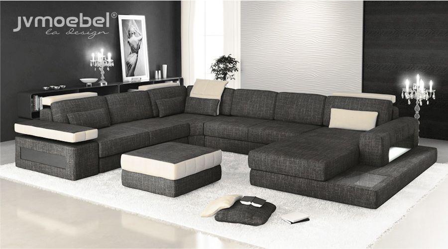 Ecksofa Couch Design Polster Textil Neu Wohnlandschaft U-Form Bettfunktion Stoff
