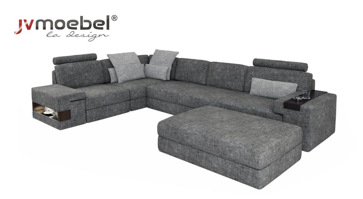Wohnzimmer L-Form modern elegant Design Couch Ecksofa Hocker Polstermöbel NEU