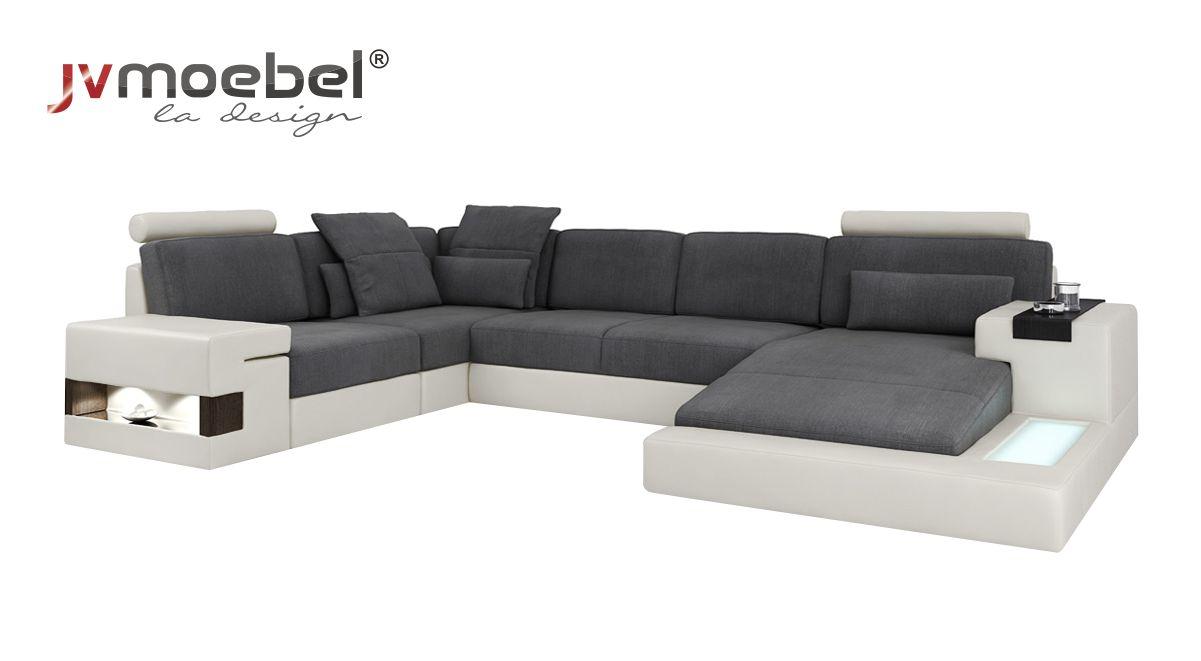 Ecke Ecksofa U-Form Wohnlandschaft Sofa Couch Polster Stoff Sofas Leder Neu
