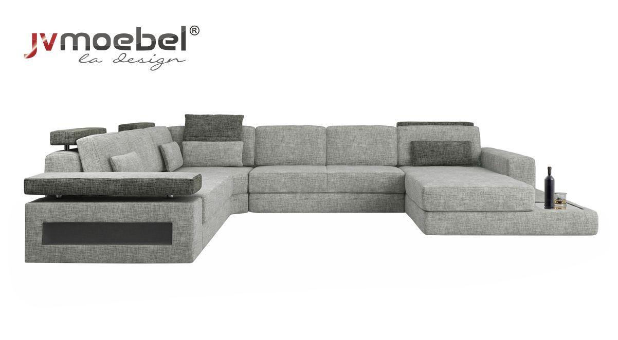 Wohnlandschaft Couch Eck U Form Sofa Eckcouch Ecksofa XXL Stoff Polster