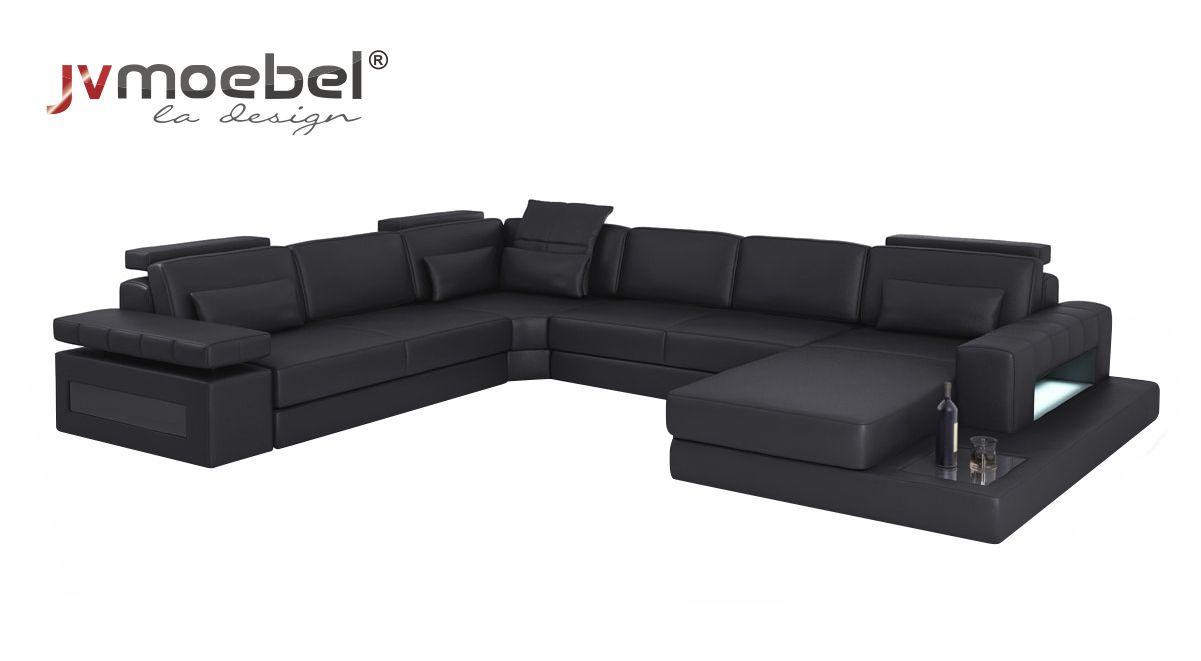 Wohnlandschaft Bettfunktion Leder Ecksofa U-Form Sofa Couch Textil Sofas Design