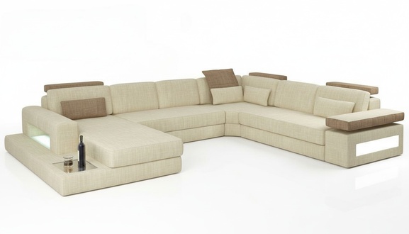 U-Form Bettfunktion Couch Design Polster Textil Wohnlandschaft Eck Ecksofa Stoff
