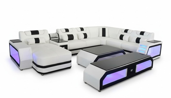 U Form Wohnlandschaft Modern Luxus Couchen Ecksofa U-Form Couch Kunstleder Weiß