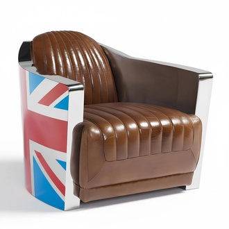 Union Jack Aviator Retro Clubsessel Braun Leder Vintage Sessel Möbel