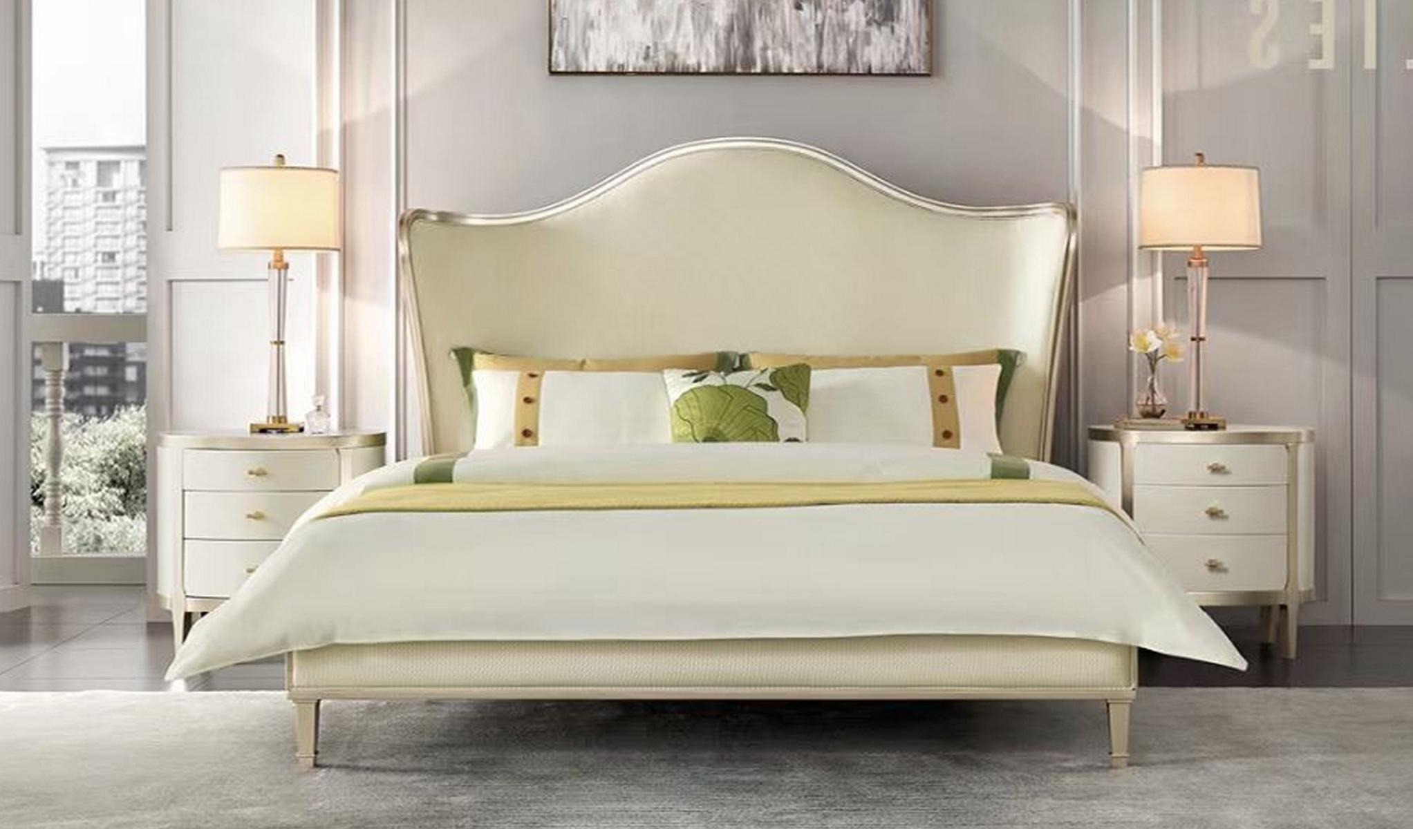 Klassisches Bett Schlafzimmer Möbel Nachttische 2x Komplettes Set