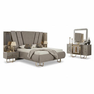 Villen Schlafzimmer Möbel Bett Doppelbett 2x Nachttische Kommode Spiegel 5tlg.