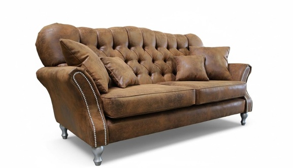 Vintage Chesterfield Sofagarnitur Couch Polster Sofa Leder 3+1 Sitzer Set