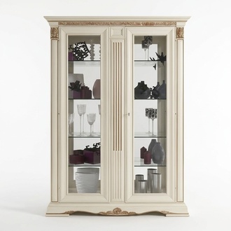 Vitrine Glas Schrank Wohnzimmer Schaufenster 2tlg.Vitrinen Barock Rokoko Italien Massivholz