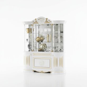 Vitrine Italienische Möbel Wohnzimmer Schrank Weiß Gold Glasvitrine