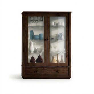 Vitrine Luxus Schaufenster Vitrinen Glas Schrank Modern Holz Grau Regal