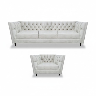 Weiß Sofa Dreisitze Couch Design Leder Sessel Polstermöbel Chesterfield