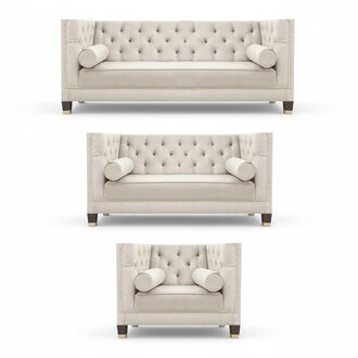 Weiß Sofagarnitur Textilsofa Wohnzimmer Luxus 3+2+1 Einrichtung Chesterfield