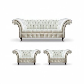 Weiße Chesterfield Sitzgarnitur 2x Designer Sessel Komplette Sitzmöbel