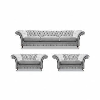 Weiße Chesterfield Textilgarnitur Polstercouchen Wohnzimmer Sessel 3tlg