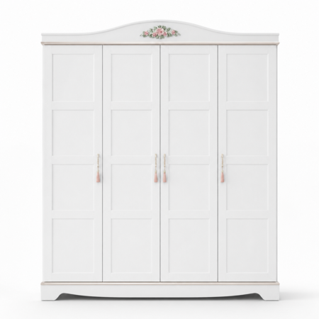 Weißer 4-Türiger Kleiderschrank Designer Holz Schrank Kinderzimmer Möbel