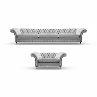 Weißer Chesterfield Dreisitzer Luxuriöser Wohnzimmer Polstersessel 2tlg