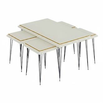 Weißer moderner Couchtisch mit Beistelltischen aus MDF und Edelstahl