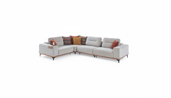 Weißes Ecksofa Moderne L-Form Couch Wohnzimmer Polstersofas Holzgestell