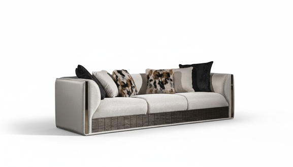 Weißes Holz-Textil 4-Sitzer Sofa im modernen Design