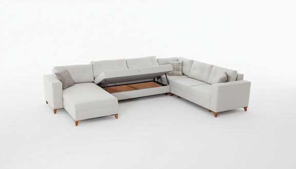 Weißes U-From Sofa Wohnzimmer Eckcouch Stoffsofa Luxuriöse Möbel Neu