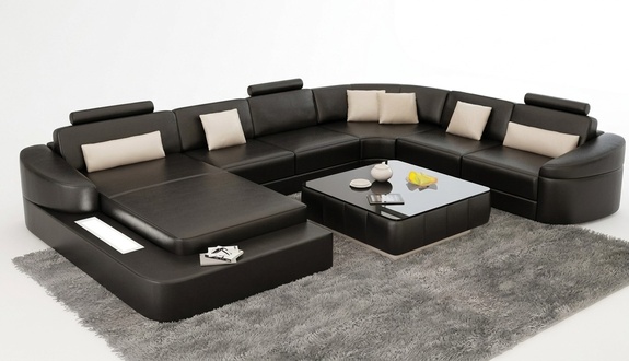 Wohnlandschaft Couch Polster Eck Garnitur Designer Ledersofa Big Sofa LED USB