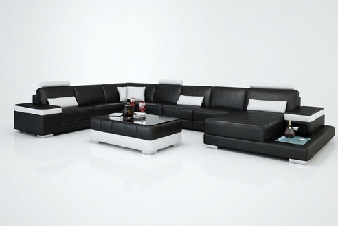 Wohnlandschaft Couch Polster Eck Garnitur Designer Ledersofa Big Sofa mit USB