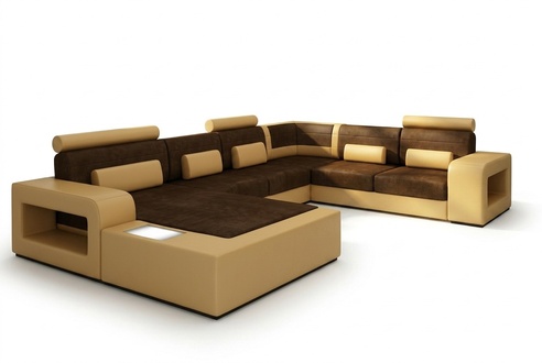 Wohnlandschaft Couch Sofa Sofagarnitur Stoff Textil Leder Sofa mit Beleuchtung