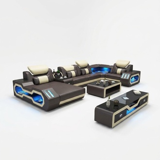 Leder Wohnlandschaft Eckcouch Designer Sofa Ledersofa Couch USB SOUND BOXEN
